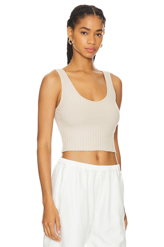 view 2 of 4 Rib Sweater Knit Cropped Scoop Tank in Flax