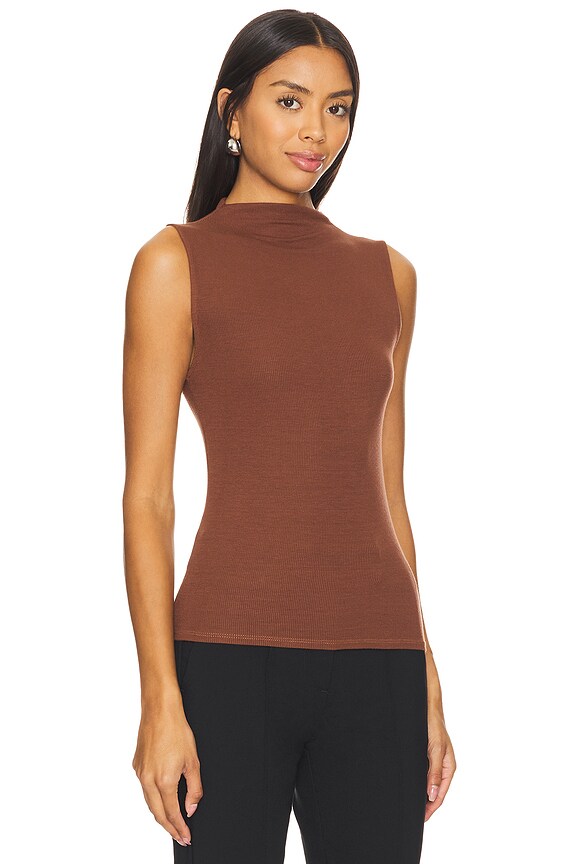 view 2 of 4 Silk Knit Rib Sleeveless Mockneck in Nutshell