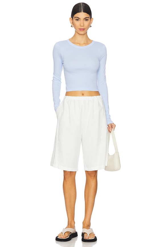 Enza Costa Supima Baby Long Sleeve Cropped Top in Light Blue | REVOLVE