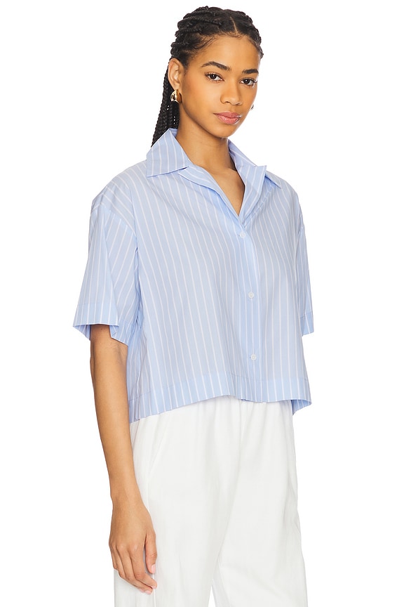 view 2 of 5 Cropped Short Sleeve Shirt in Light Blue & White Stripe