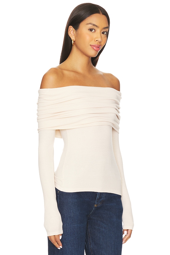 view 2 of 4 Silk Rib Long Sleeve Off-shoulder Top in Fawn