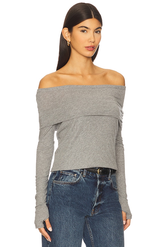 view 2 of 4 Cashmere Long Sleeve Off-shoulder Top in Smoke