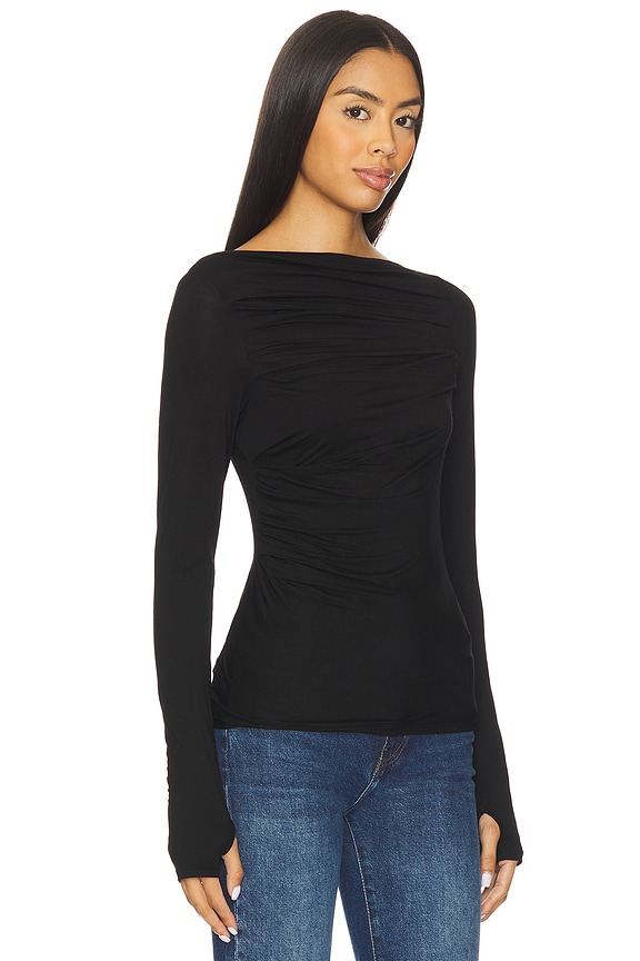 view 2 of 4 Draped Boatneck Top in Black