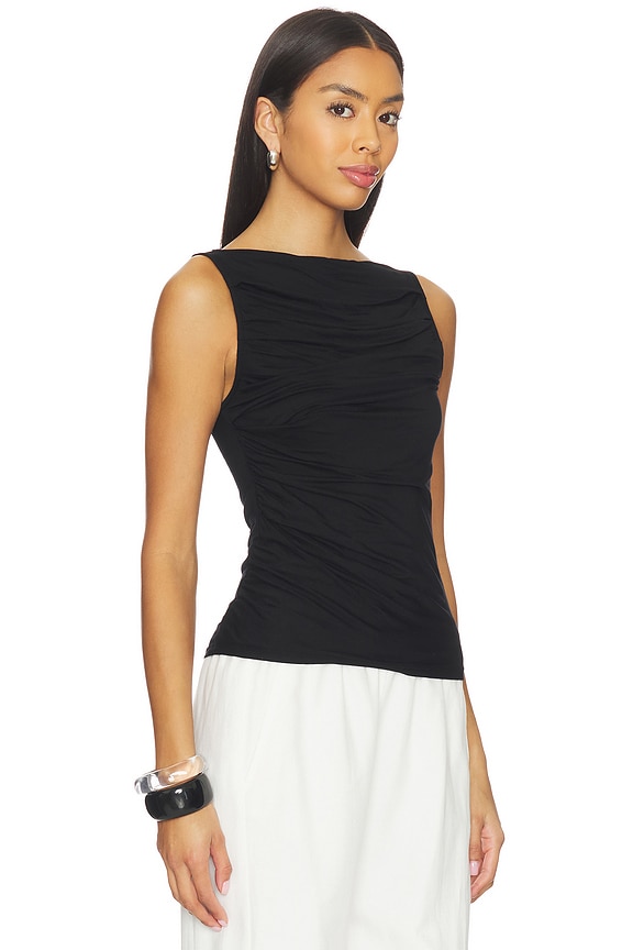 view 2 of 4 Sleeveless Draped Boatneck Top in Black