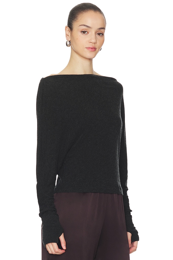 view 2 of 4 Cashmere Jersey Dolman Top in Charcoal