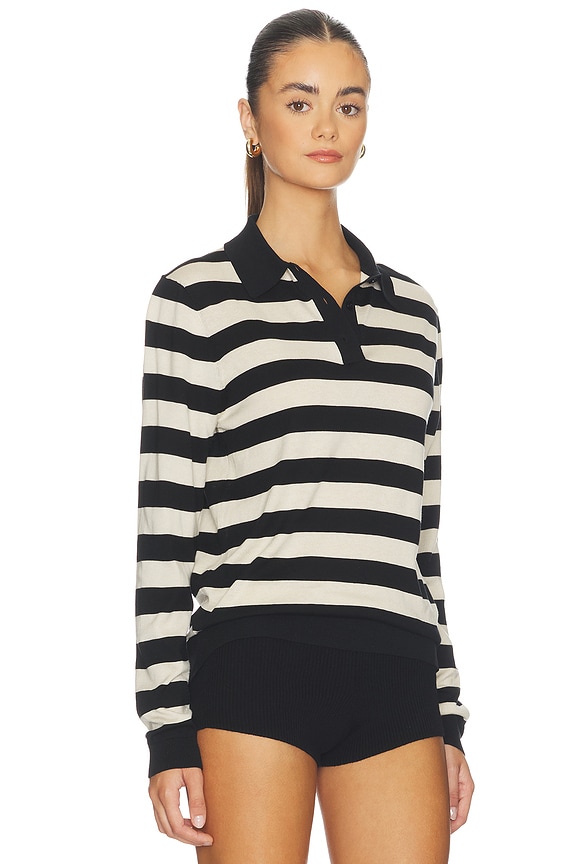 view 2 of 4 Stripe Silk Knit Polo in Black & Wheat
