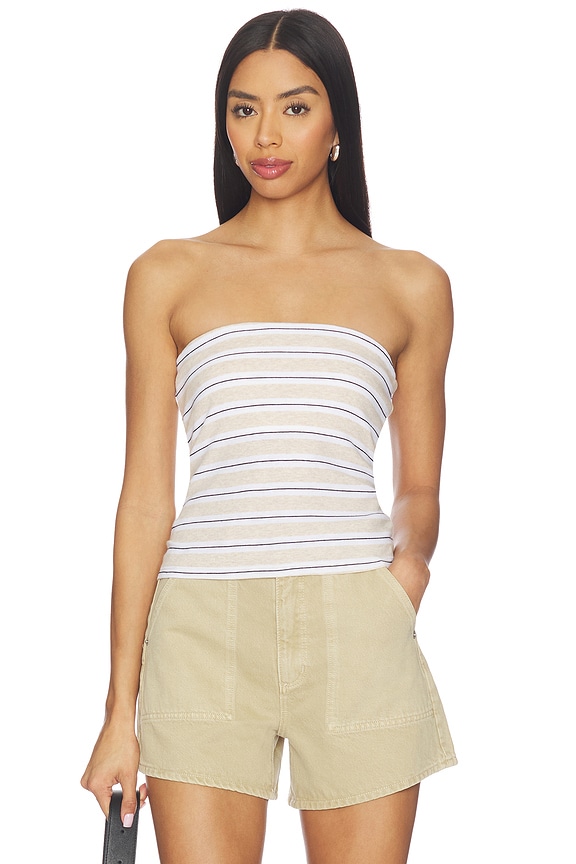 view 1 of 4 Stripe Classic Bandeau Top in Wheat & White