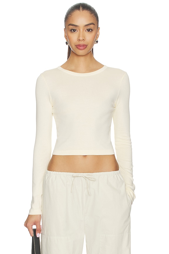 view 1 of 4 Supima Baby Rib Long Sleeve Cropped Top in Flan