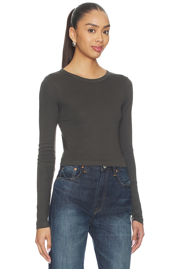 view 2 of 4 Supima Baby Rib Long Sleeve Cropped Top in Slate