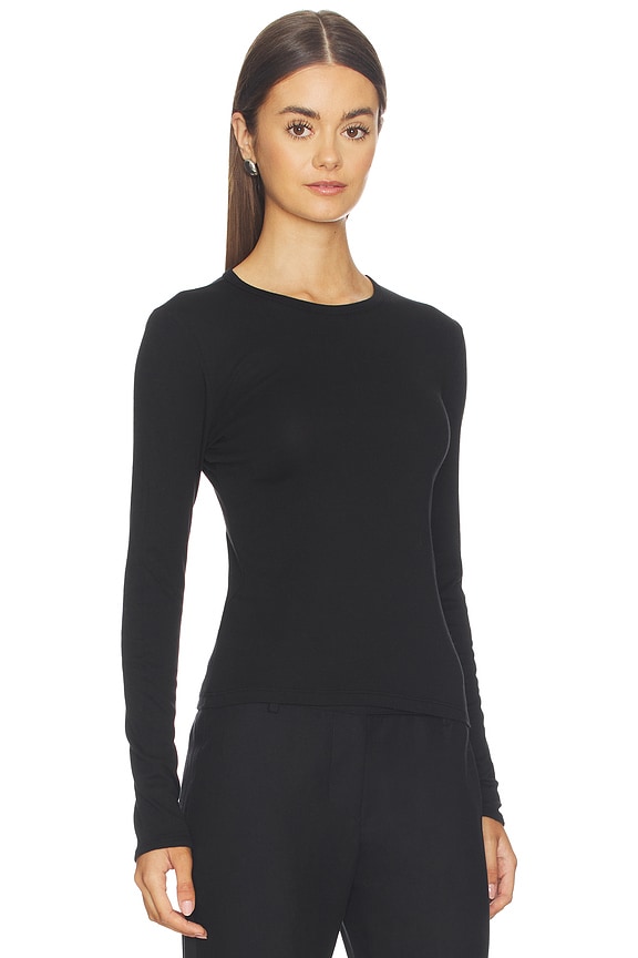 view 2 of 4 Fine Supima Cotton Long Sleeve Crew in Black