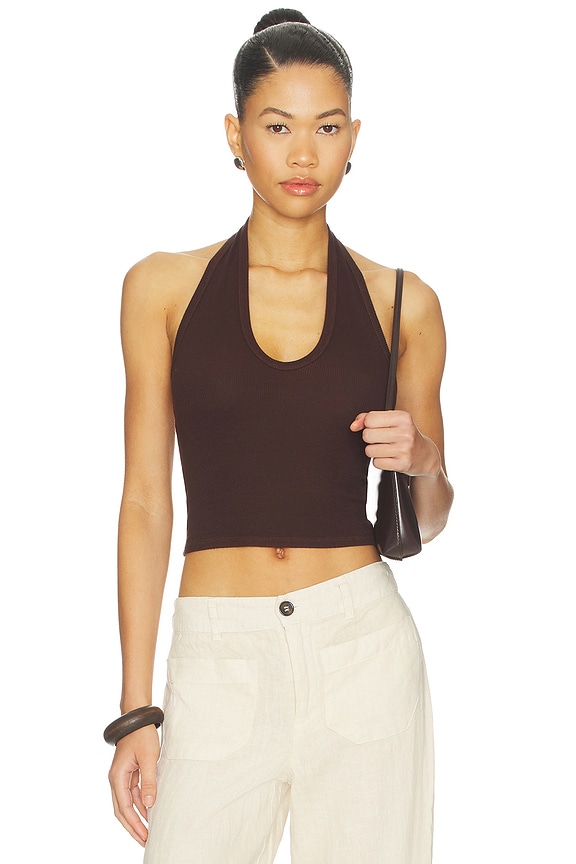 view 1 of 4 Silk Rib U Halter in Chocolate