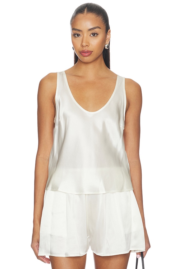 view 1 of 4 DÉBARDEUR ÉCHANCRÉ EN U SILK SATIN U TANK in Off White