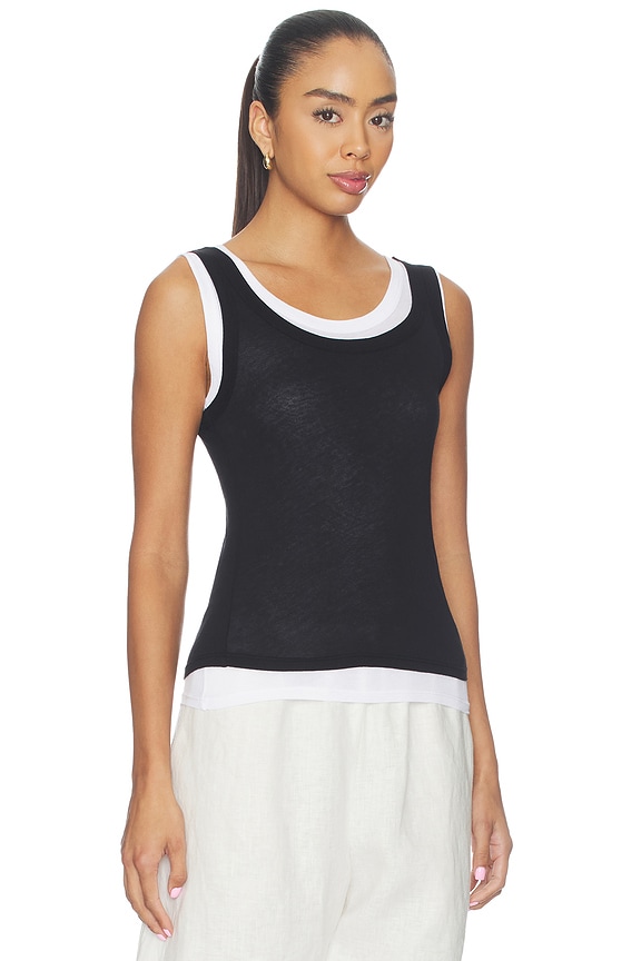 view 2 of 4 Tissue Jersey Layered Tanks in Black & White