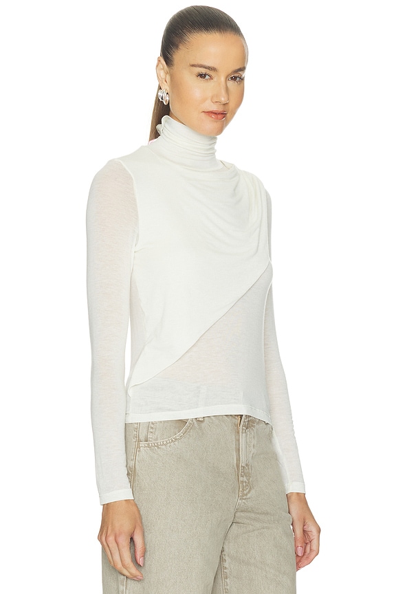 view 2 of 5 Sheer Cashmere Jersey Bandana Turtleneck Top in Off White