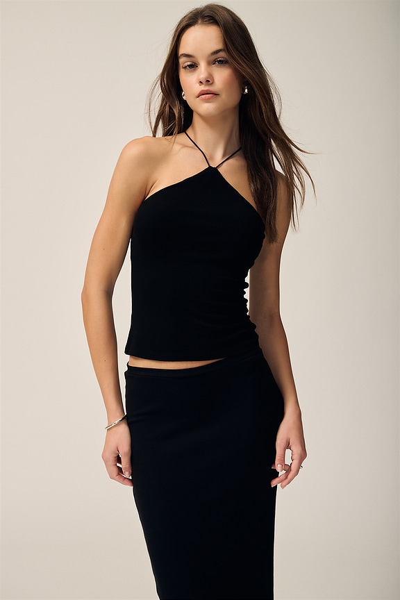 view 1 of 7 Silk Rib Halter Tank in Black