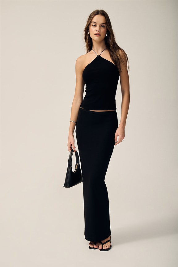 view 2 of 7 Silk Rib Halter Tank in Black