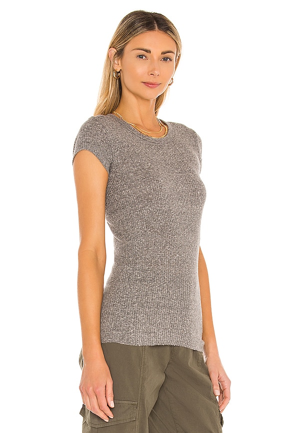 view 2 of 5 Mock Twist Cap Sleeve Crew Tee in Heather Grey