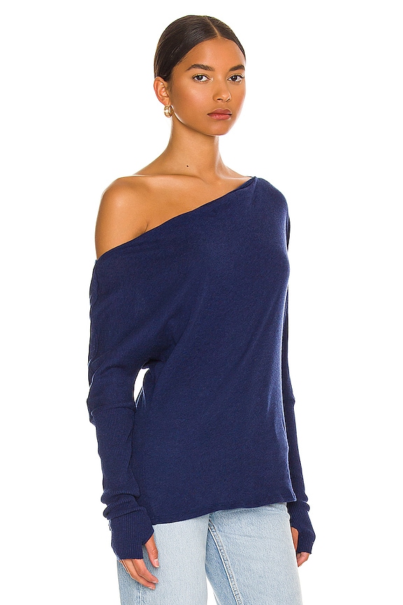 view 2 of 4 Cashmere Cuffed Off the Shoulder Long Sleeve in French Navy