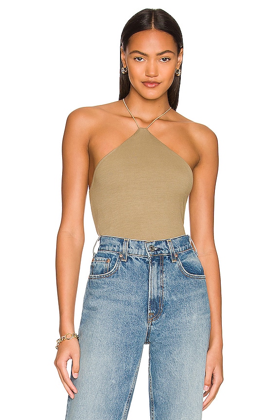 view 1 of 4 Silk Rib Halter Tank in Pale Army