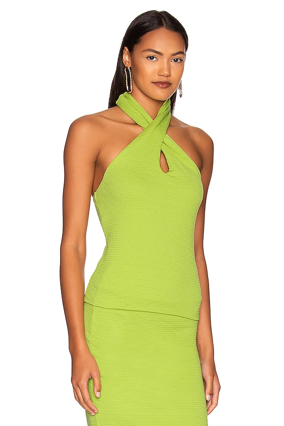 view 2 of 4 Puckered Knit Twist Halter in Lime