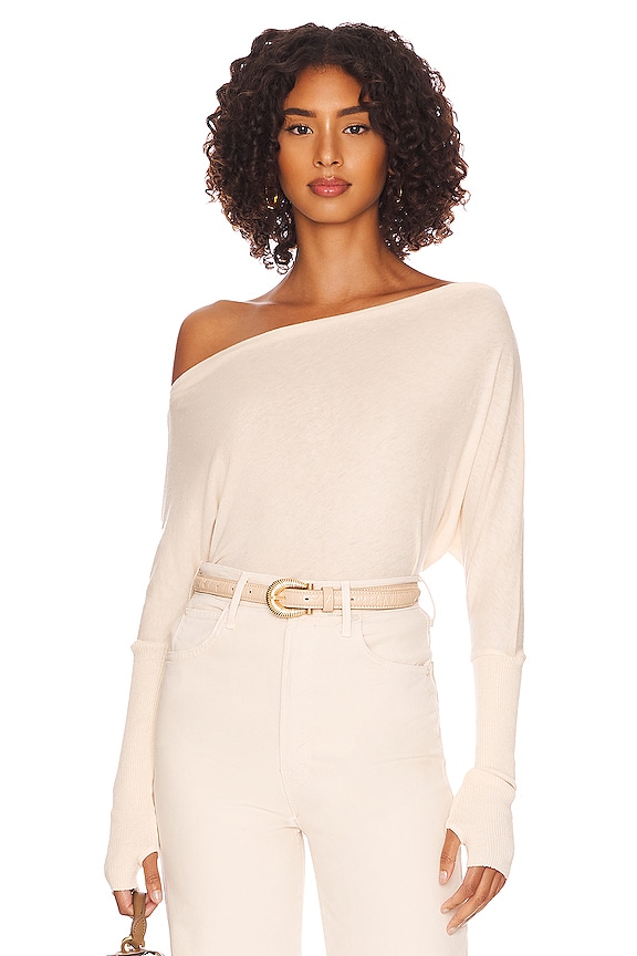 view 1 of 4 Cashmere Cuffed Off Shoulder Long Sleeve Top in Natural