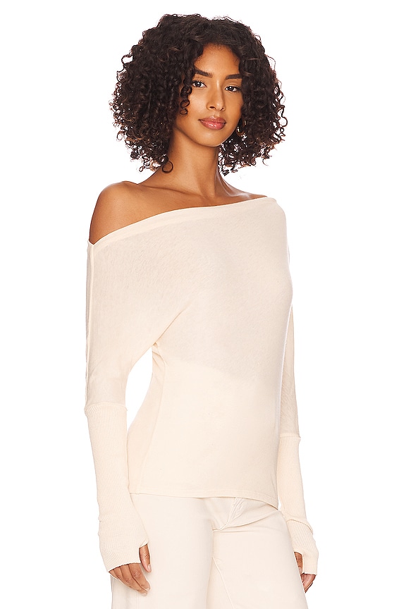 view 2 of 4 Cashmere Cuffed Off Shoulder Long Sleeve Top in Natural