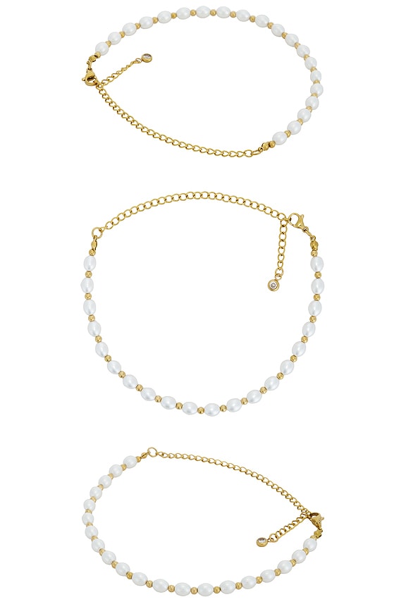 view 1 of 2 Chain Anklet Set Of 2 in Pearl & Gold