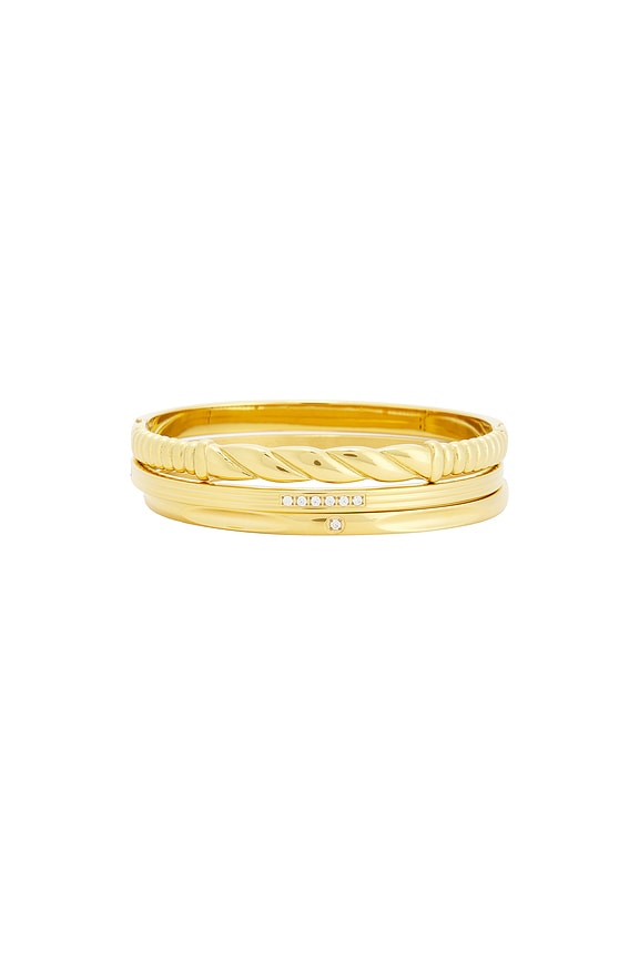 view 2 of 6 Thin Crystal & Croissant Bracelets Set Of 3 in Gold