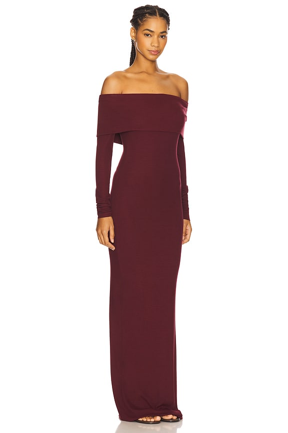 view 2 of 3 Long Sleeve Off-Shoulder Butter Rib Maxi Dress in Oxblood