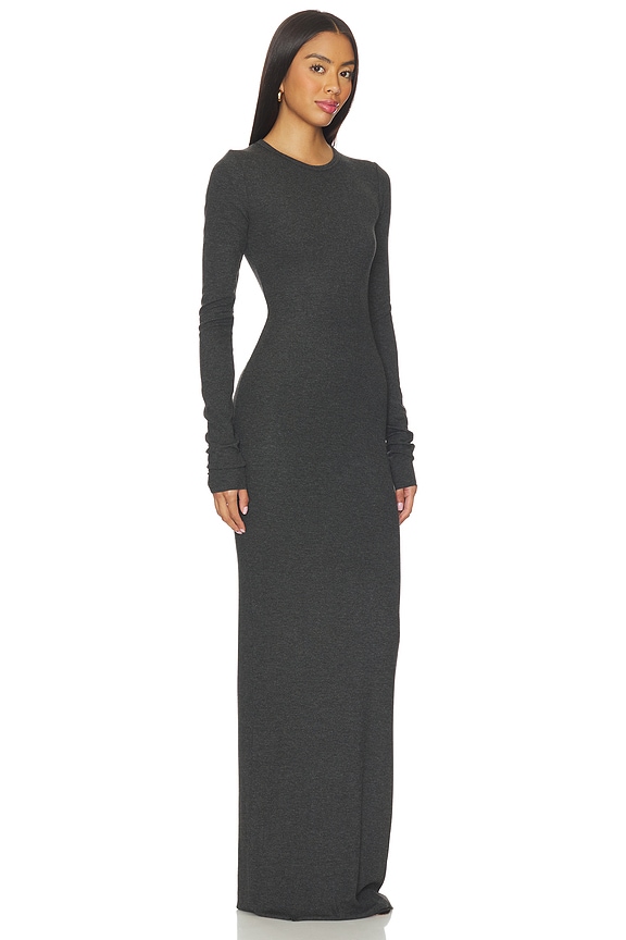 view 2 of 3 Long Sleeve Crewneck Butter Rib Maxi Dress in Heather Charcoal