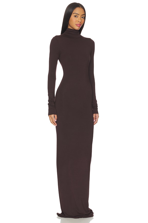 view 2 of 3 Long Sleeve Turtleneck Soft Jersey Maxi Dress in Espresso