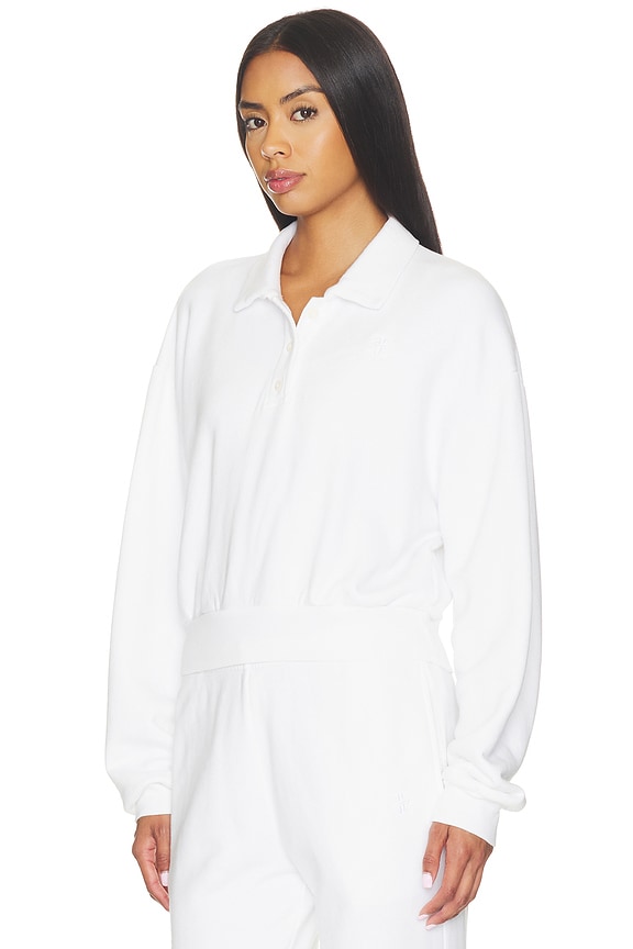 view 2 of 5 French Terry Cropped Polo Sweatshirt in White