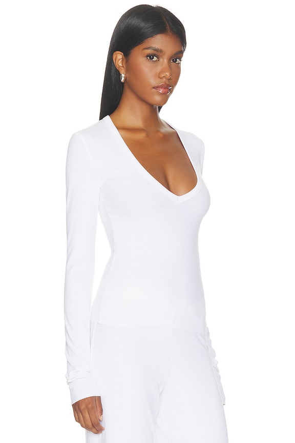 view 2 of 4 Butter Rib Long Sleeve V-neck Top in White
