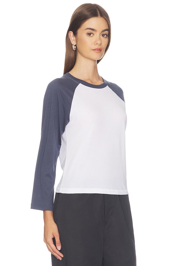 view 2 of 4 Cotton Baseball Tee in Ivory & Washed Navy