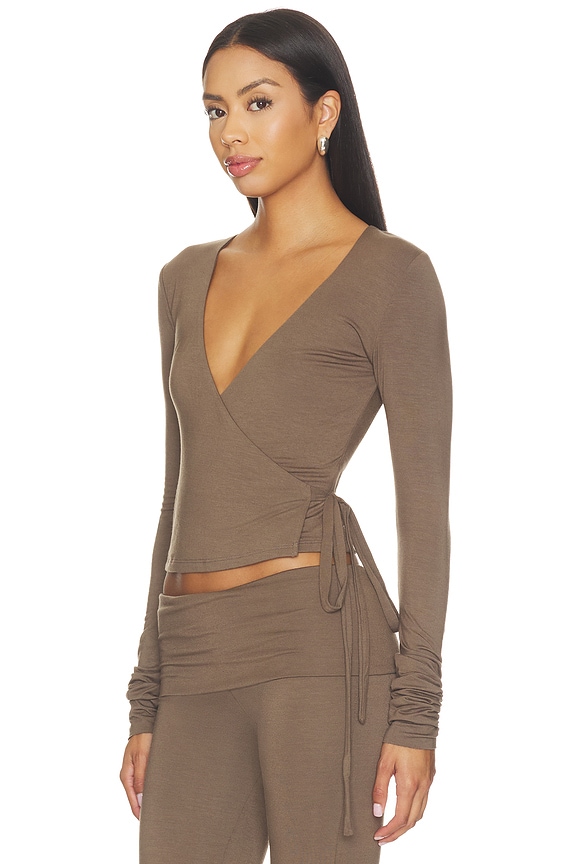 view 2 of 4 Soft Jersey Wrap Top in Mushroom