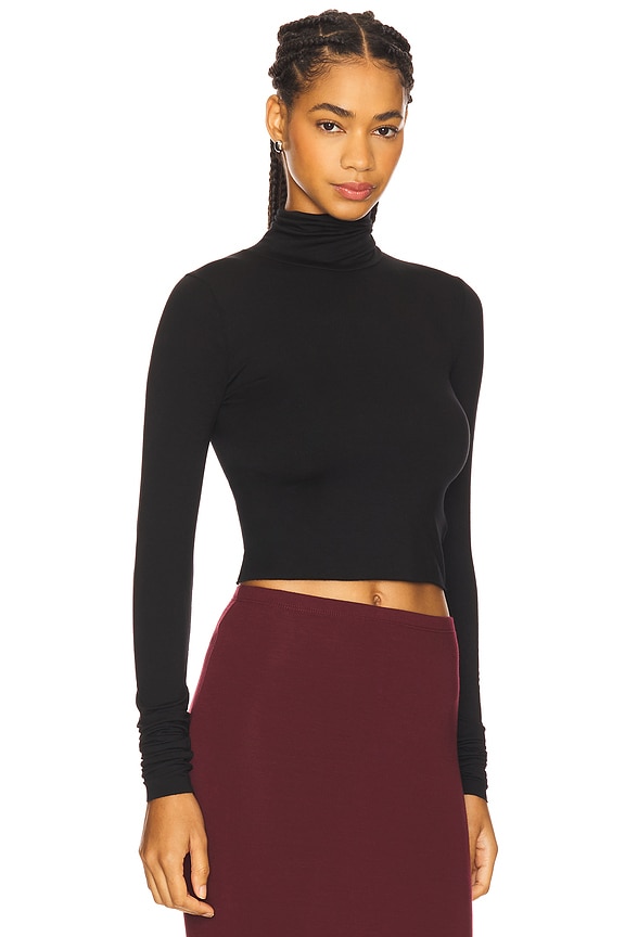 view 2 of 4 Cropped Fitted Turtleneck Soft Jersey Top in Black