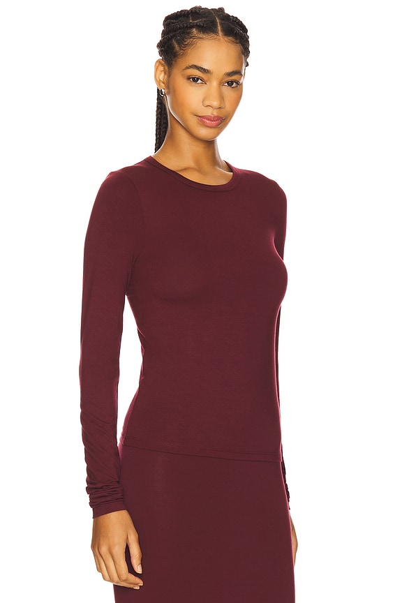 view 2 of 4 Fitted Crewneck Long Sleeve Soft Jersey T-Shirt in Oxblood