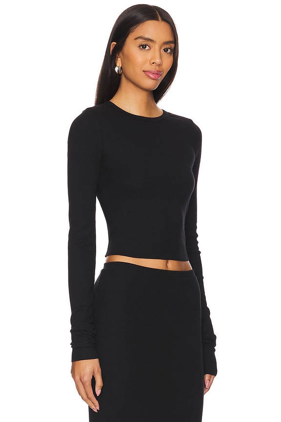 view 2 of 4 Cropped Long Sleeve Fitted Top in Black