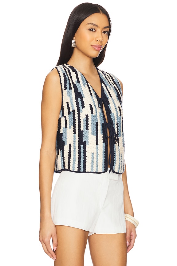 view 2 of 4 Anadara Crochet Vest in Light Blue, Navy & Ivory