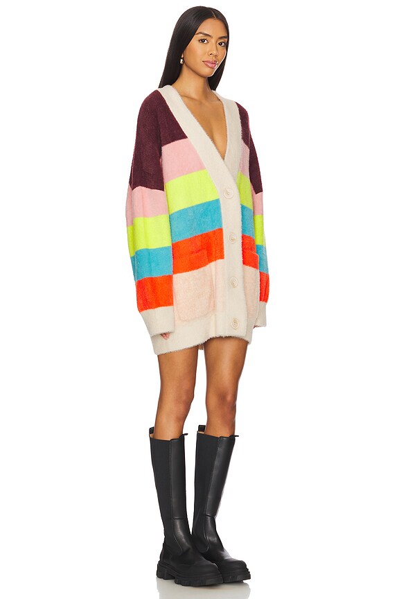 view 2 of 3 Gaan Striped Furry Cardigan in Merengue Combo