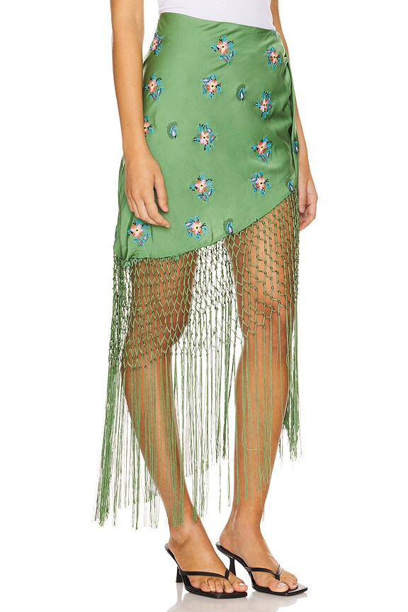 view 2 of 6 Fioretto Draping Fringe Skirt in Emerald