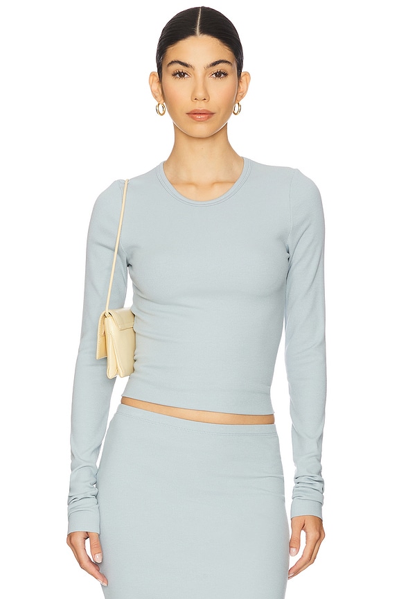 view 1 of 4 Long Sleeve Fitted Top in Dusty Blue