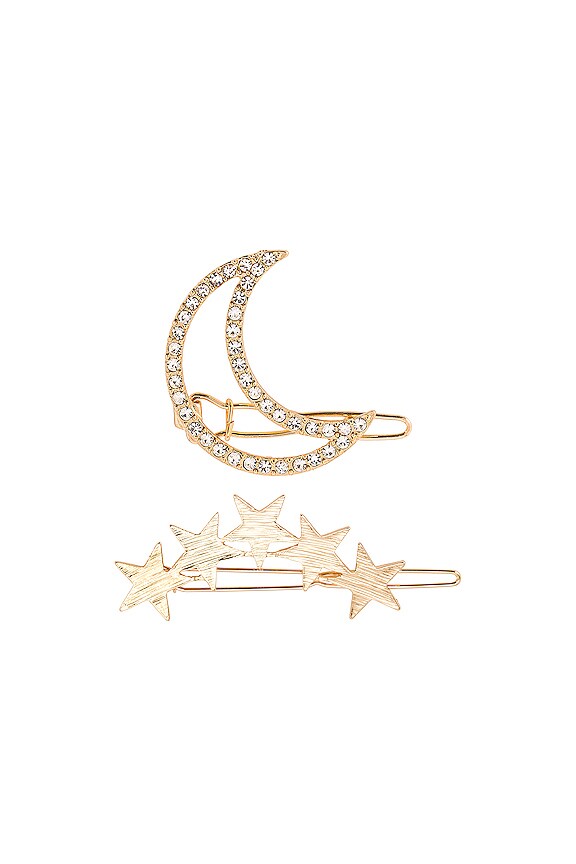 view 2 of 2 Stars and Moon Set of 2 Barrettes in Gold