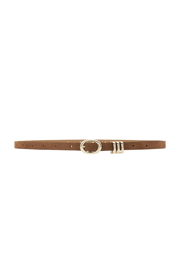 view 1 of 3 Classic Skinny Belt Belt in Mocha Suede & Gold