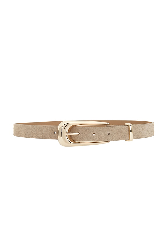 view 1 of 3 Large Signature Buckle Belt in Shiitake Suede & Gold