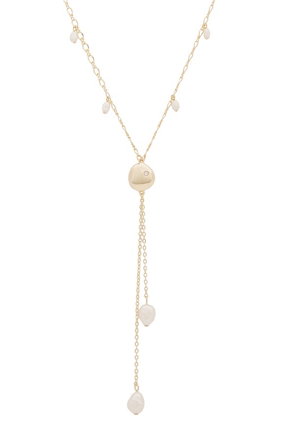 view 2 of 2 Polished Pebble Pearl & Crystal Lariat in Pearl