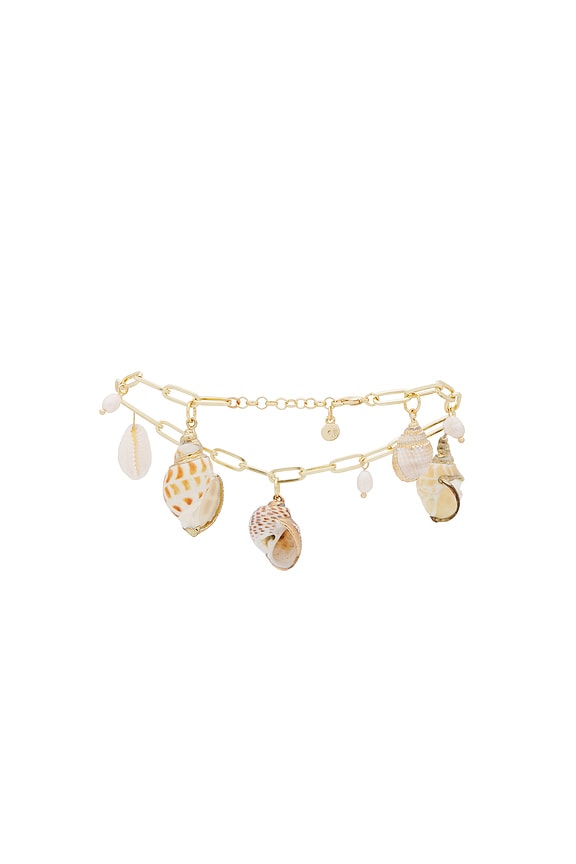 view 2 of 2 Paperclip Chain Shell Charm Anklet in Gold