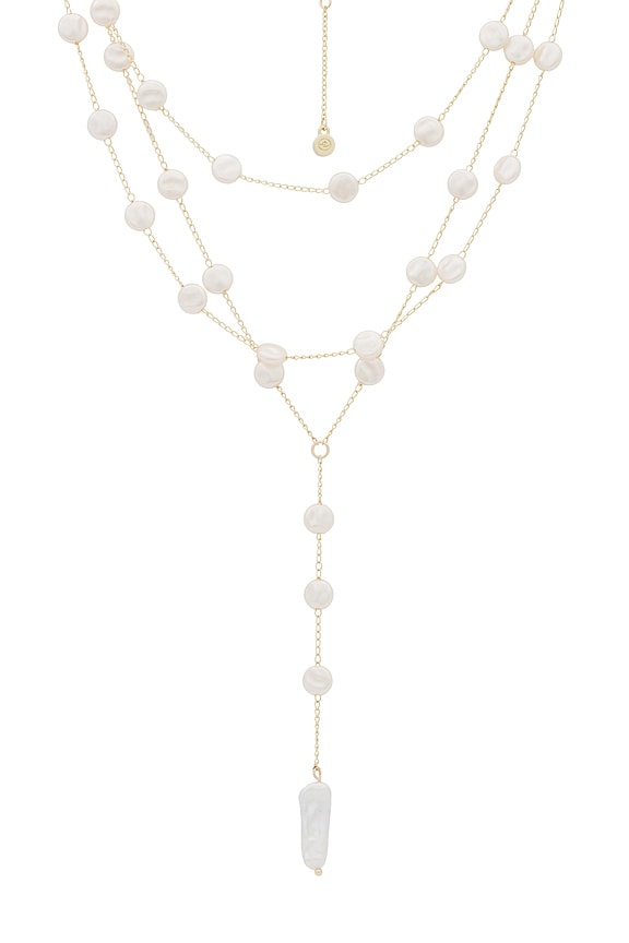 view 2 of 2 Pearl Coin Layered Lariat Necklace in Pearl
