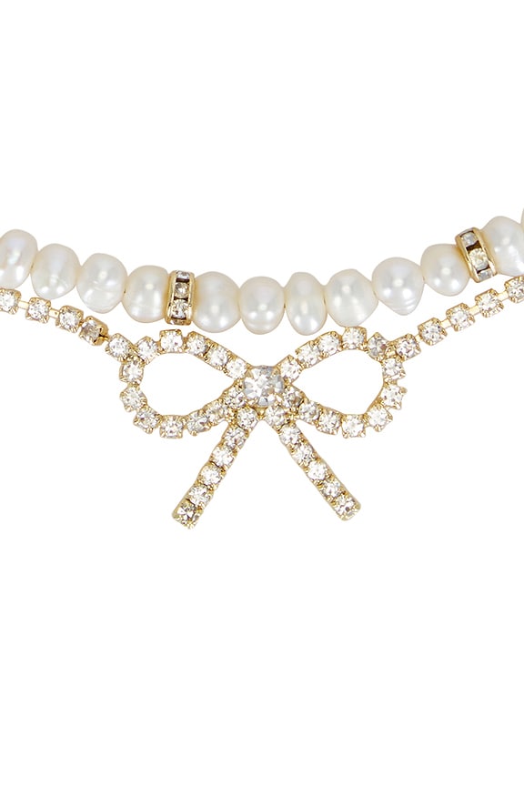 view 2 of 2 МНОГОСЛОЙНЫЙ ЧОКЕР BOW AND PEARL in Pearl & Gold