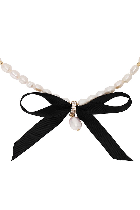 view 2 of 2 Velvet Bow Statement Pearl Choker in Black